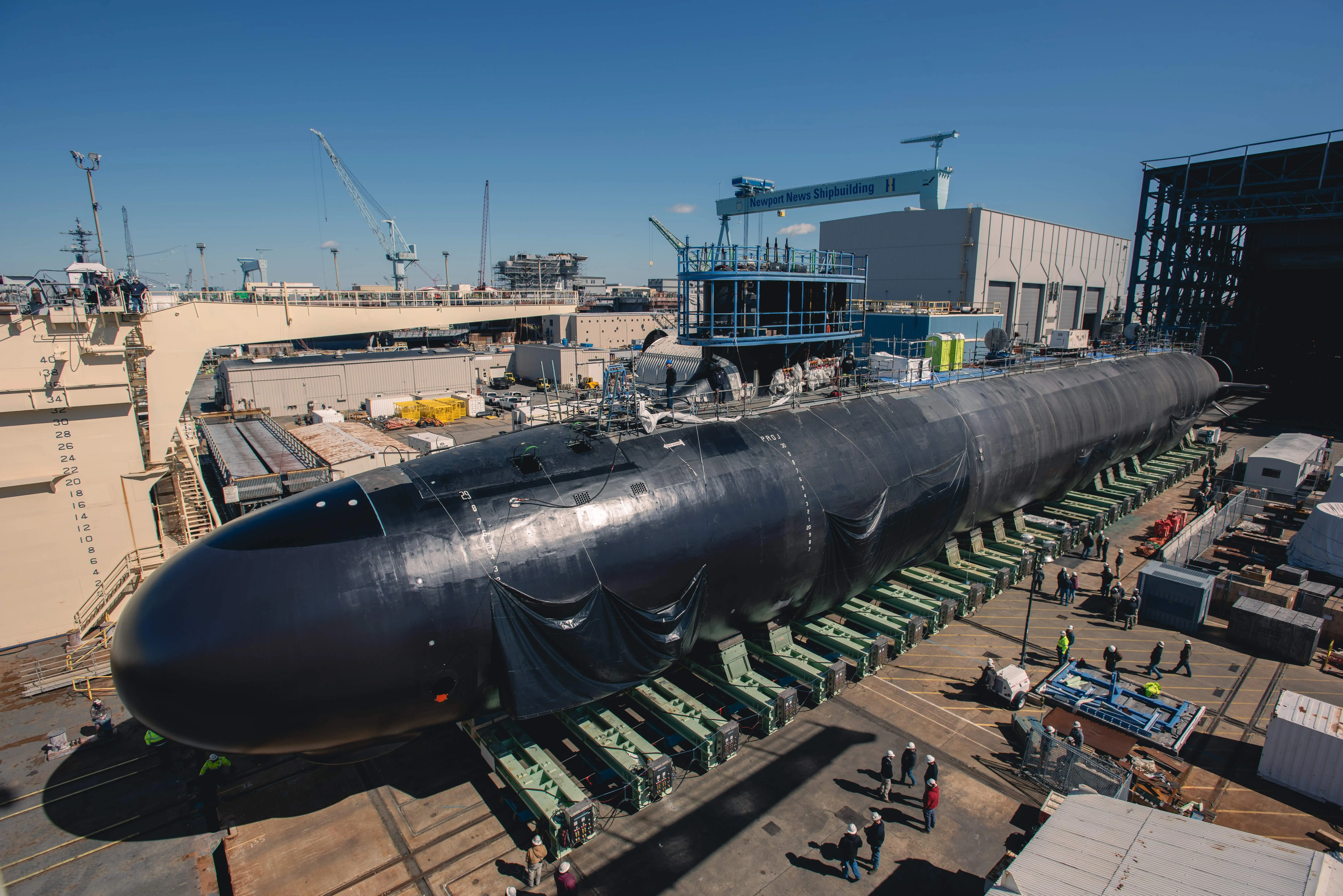 USS New Jersey (SSN-796) afloat after her launch at Newport News Shipbuilding in April 2022.