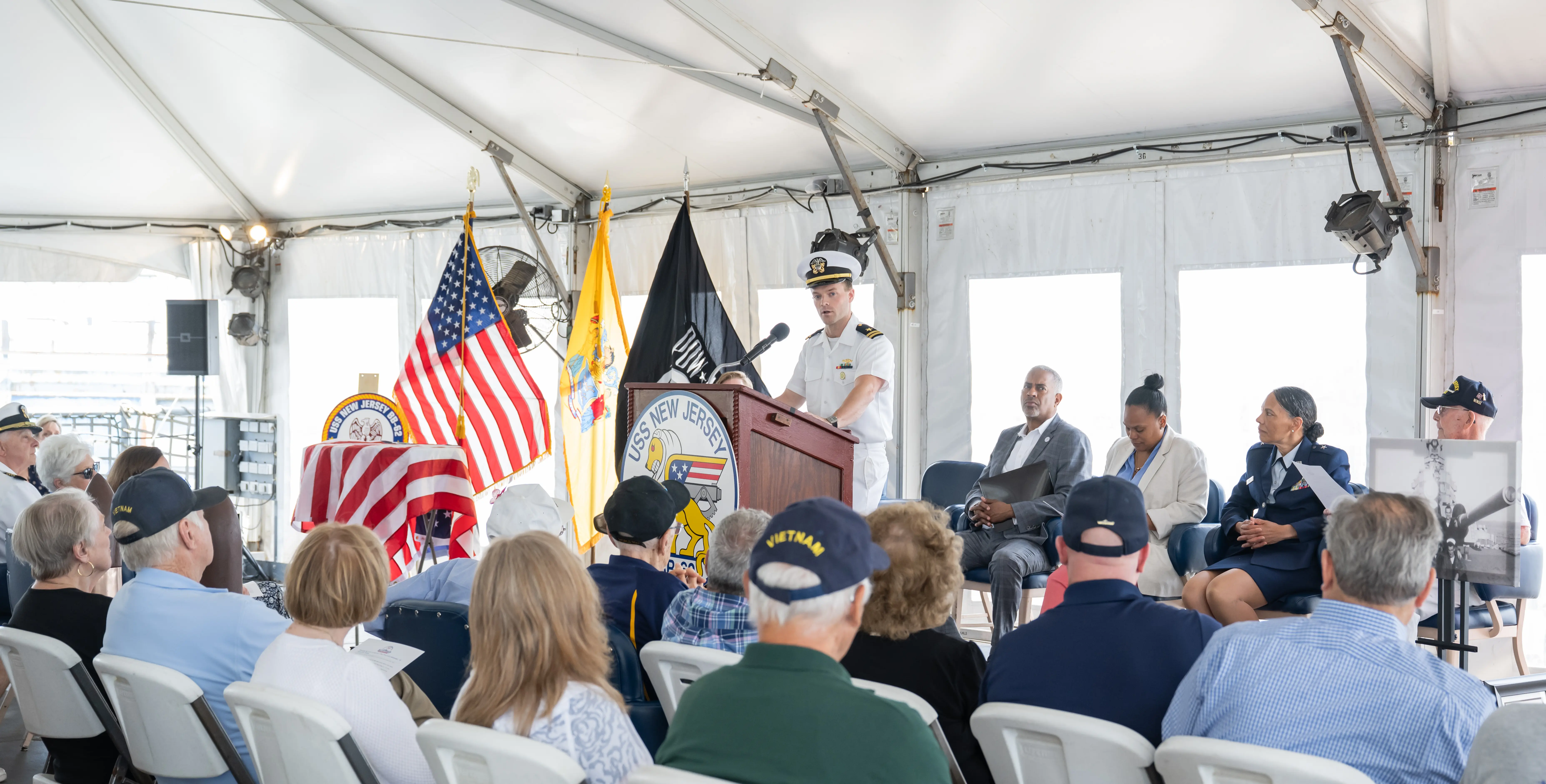 Paul Robbins is recognized during the June 15 ceremony aboard Battleship New Jersey.