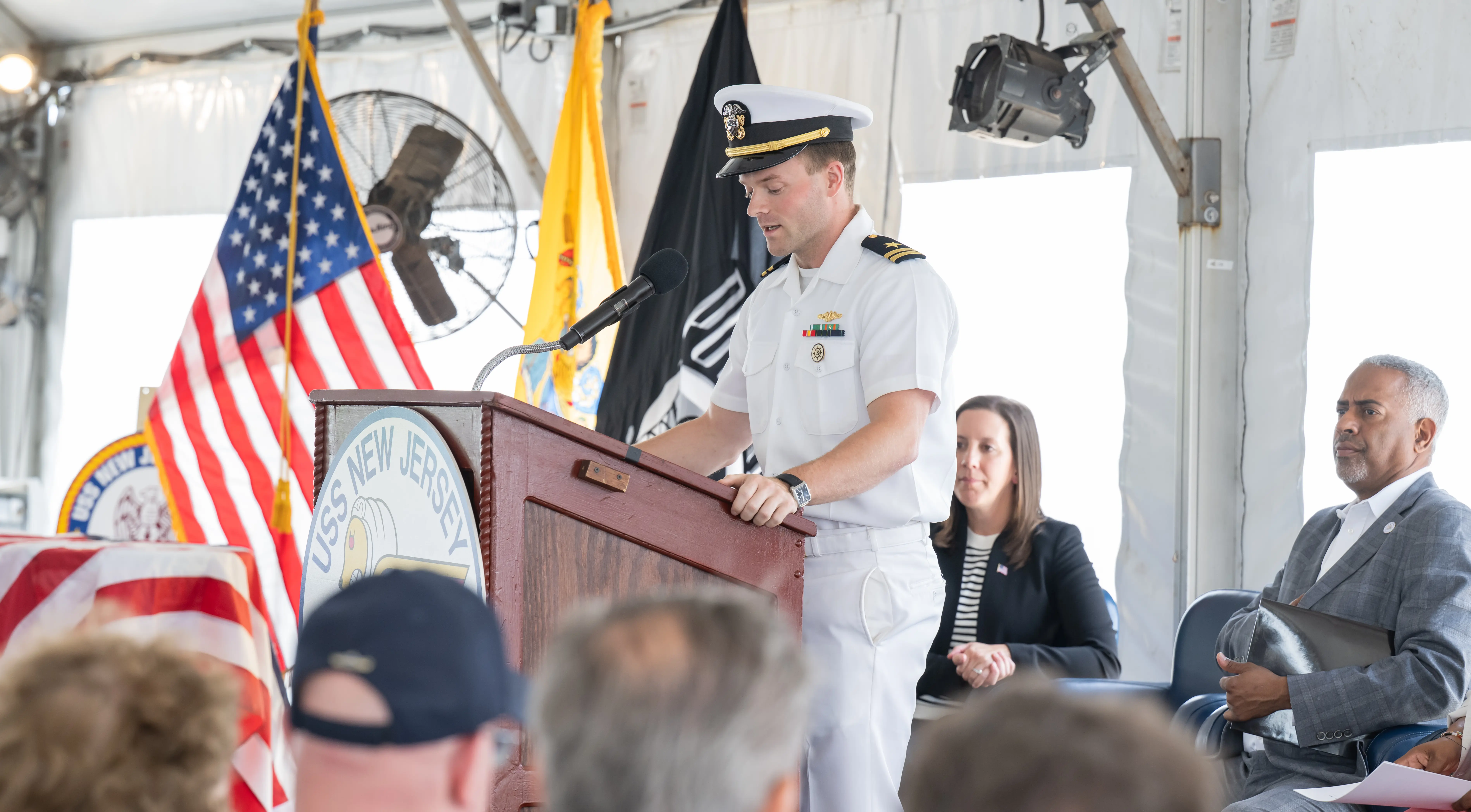 Paul Robbins aboard Battleship New Jersey during the June 15 ceremony.